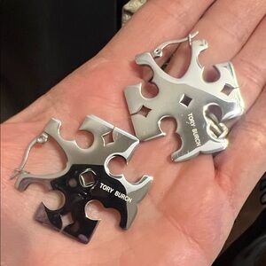 Polished Silver Logo Drop Earrings